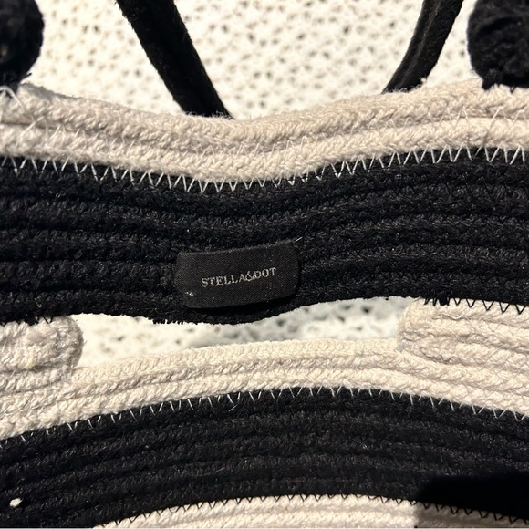 Stella & Dot Taj Large Tote Bag Black & White Stripe Tassel Purse/ tote - Picture 4 of 5